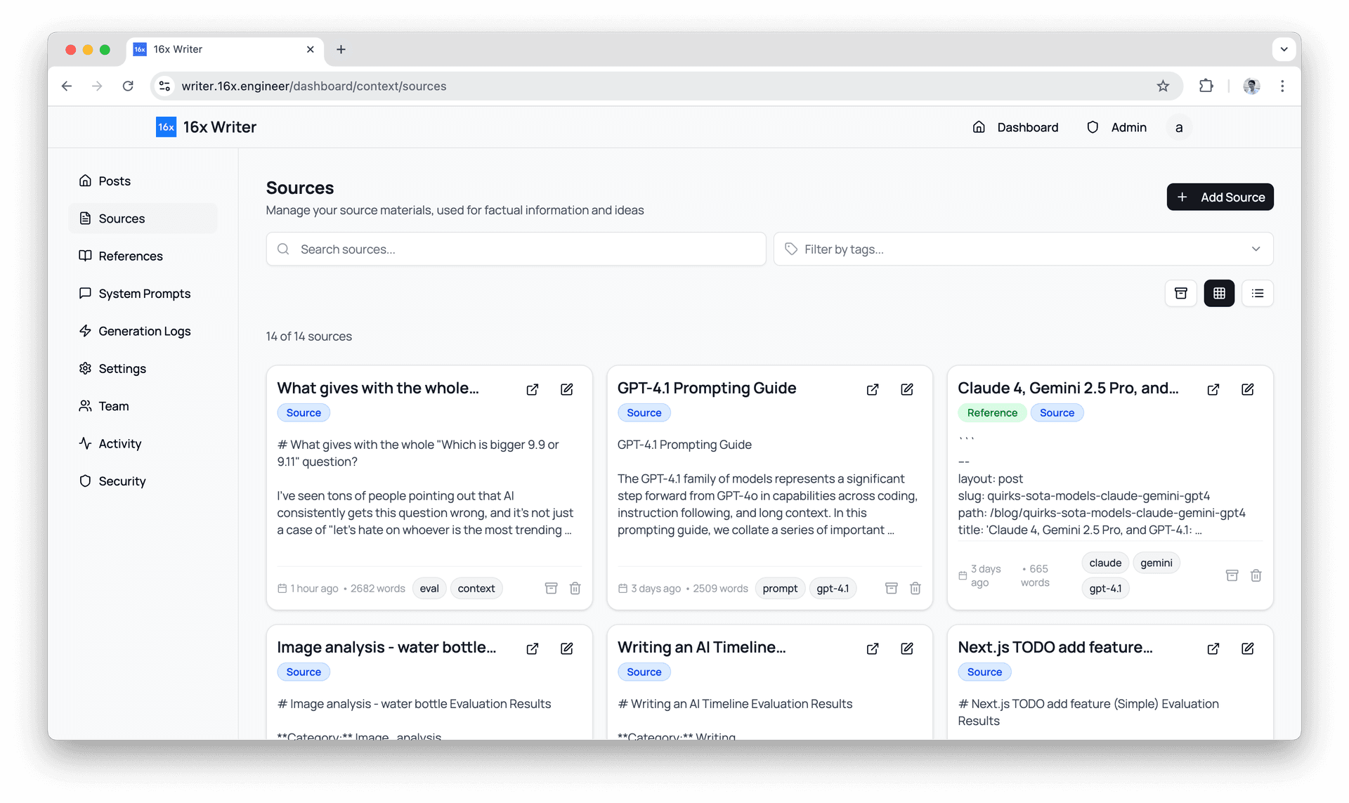 Source Management Interface
